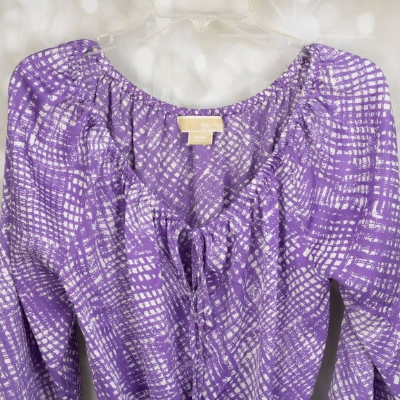 Michael Kors Designer Purple/White Long Sleeve Blouse Top W/Elastic Waist - Picture 3 of 8